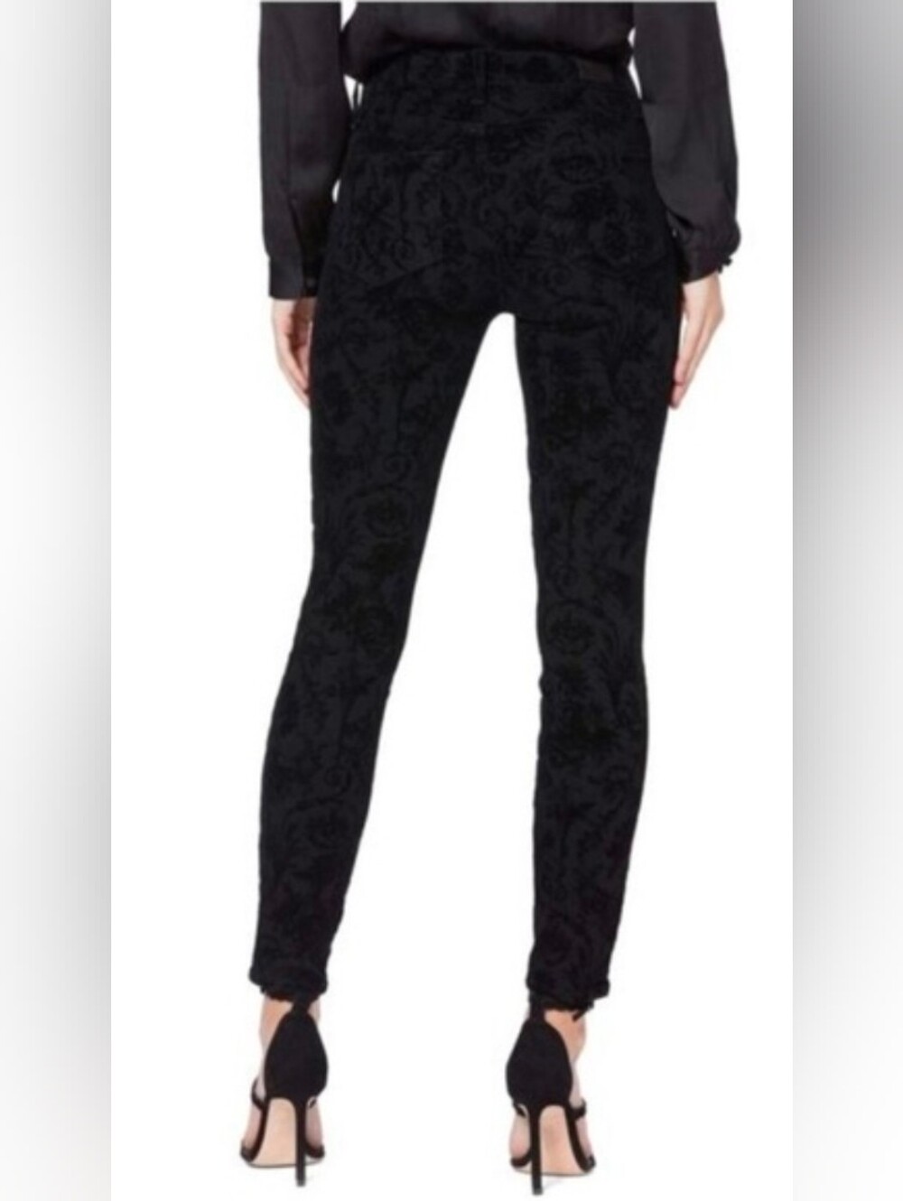 PAIGE Black Jacquard Floral Skinny Jeans